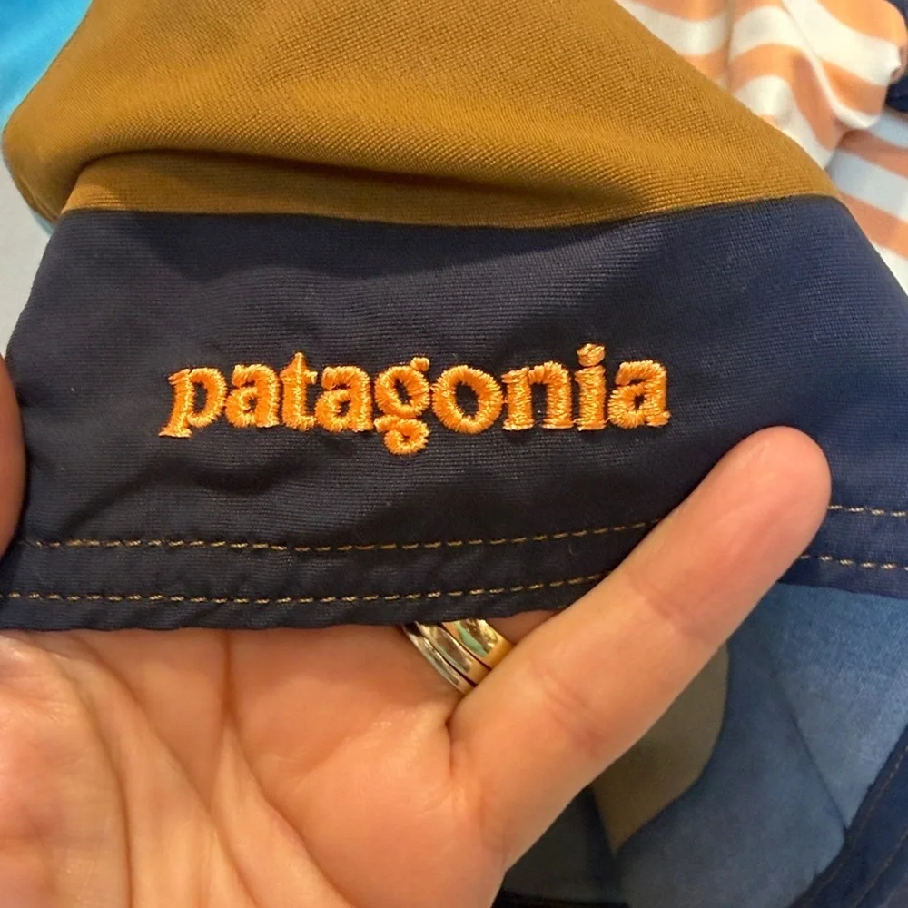 Patagonia Men’s Navy, Teal & Olive Striped Boardshorts